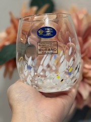 Murano White Cristal White Confetti Stemless Glass Wine Tumbler Set- 4