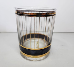 Culver Devon Old Fashion Glass Clear Black 22kt Gold Lowball Whiskey Barware