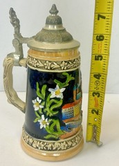 Vintage German Beer Stein Handarbeit Floral Ceramic Germany 7 1/2”