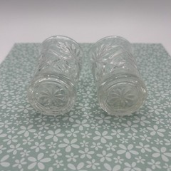 2 Vintage Early American Prescut Glass Star of David 4 1/2” Juice Glasses