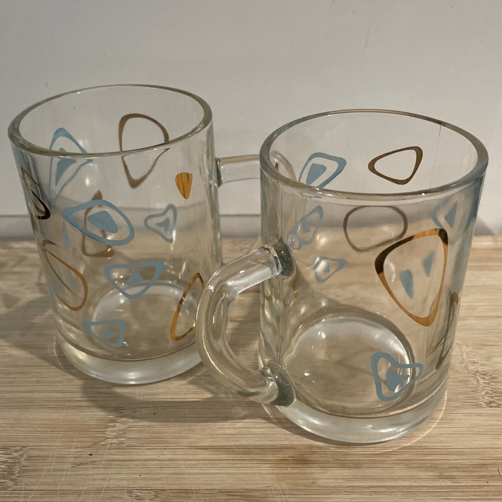 VTG Retro Federal Glass Atomic Amoeba Boomerang Beer Mugs, Lot of 2 MINT