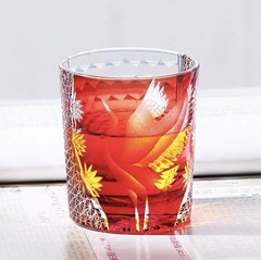 Red Japanese Style Edo Kiriko Glass Whisky Glass Tumbler Hand Cut To 8oz Gift