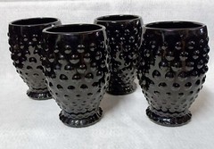 Vintage Black Hobnail Pitcher And Glasses Set