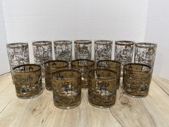 Vintage Cera 24K Gold World Atlas Map Glasses 14pc Set 7 Highball 7 Rocks – MCM
