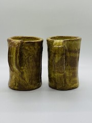 Handcrafted Pottery Face Mug Pair ~ Man & Woman