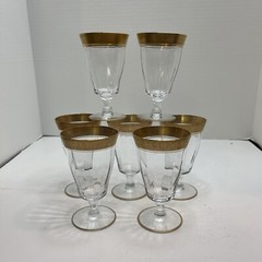 Vintage Gold Encrusted Optic Juice Tumber Cocktail Glass 4 3/4″ Tall Set of 7