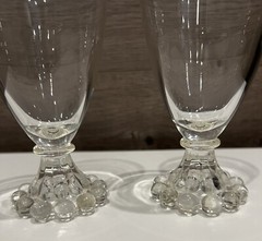 Vintage 1960s Anchor Hocking Boopie Beaded Footed Clear Glasses Set Of 2 4.25”