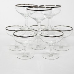 Vintage Champagne Coupe Glasses Platinum/silver rim Set of 8 Gatsby MCM