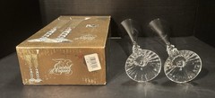 Cristal D’Arques France Crystal Millenium Champagne Flutes Year 2000 w/2 Napkins