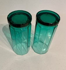 Vtg Anchor Hocking Essex Teal Green Glasses 10 Panel 6.25” Tall Pair Pint Glass*