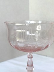 3 Pink Tiffin Fontaine Etched Champagne Glasses – Tall Sherbets Glass With Birds