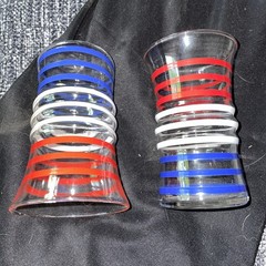 Vintage Anchor Hocking Red White and Blue Tumblers Glasses Set Of Two
