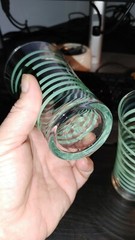 Vintage Mid Century Sea Foam Green Banded Flared 5.5″ Cocktail Glass Pair