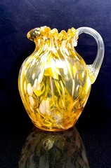 Antique Mt. Washington “End Of The Day” Yellow & White Mottled Glass Pitcher