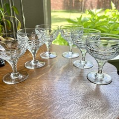 Set of 6 Webb England Cut Crystal Champagne Coupe Stacked Geometric Art Deco
