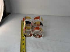 2 Mid Century Modern Atomic Highball Glasses Gold Red Black MCM