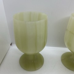 Onyx Marble 5” Green Goblets Set of 6 Hand-Carved Stone Wine Goblets Vintage