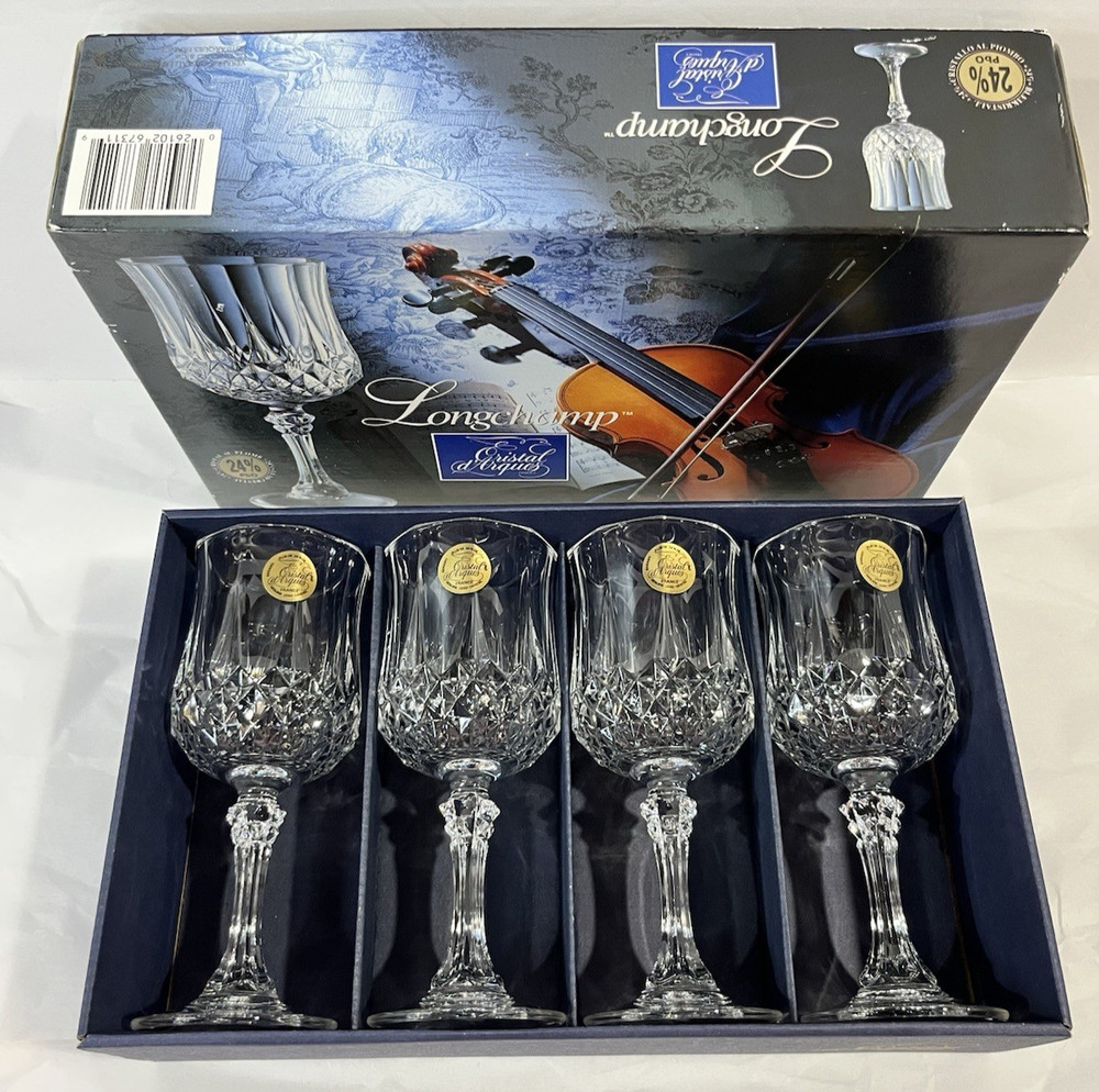Longchamp Cristal d’ Arques 24% Lead Crystal Wine 4 in Box 5 3/4 inches