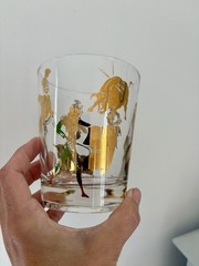 Vintage MCM Cocktail Glasses Gold Matador Bull Western Set Of 8 Harry Meth