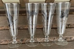 4 Vintage Federal Blown Glass Game Birds Pilsner Pheasant Grouse Duck Goose