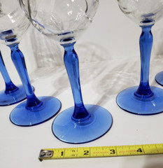 Lenox Crystal Cobalt Blue Stem Swag Drape Gold Rim Wine Glasses, (7), Vtg