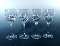 Gorham Crystal SET (4) Mid Century Modern Elegant Cut Fish Pisces Pesce Goblets