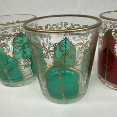 Moroccan Style Glasses Gold Rimmed 4″ Tall Green Pink Red Purple/blue T3
