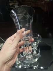 (4) Ice Tea Goblets water Glasses footed tumblers Crystal vine leaf etched