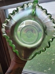 Hand Painted Ice Green Fenton Carnival Glass Enameled Shasta Daisy Pitcher