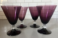 2 Bryce Purple Amethyst 5 3/8″ Crystal Water Goblets Wilmington Cube Stem Glass