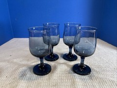 Set of 4 Dusky Blue Water Goblets 6-1/2” H Glass Vintage 10 oz. Libbey