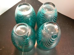 Vintage Set of (4) Aqua Cut To Clear Glass Tumblers 6″ x 2.75″ Excellent Cond
