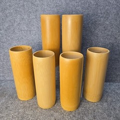 Vintage Set Of 6 Made In Japan Natural Bamboo Tumblers Tiki Bar Cups