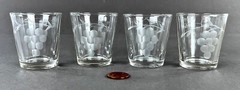 WHISKEY GLASSES Very Small w Grape and Vine Copper Wheel Engraving Optic c. 1910