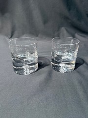 Pair of Double Old Fashion Whiskey Glass w/ Bubble Heavy Bottom Tumbler VG Cond