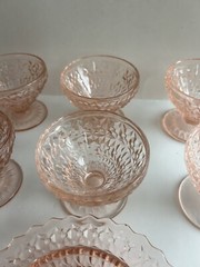 Pink Depression Glass~ Pink Jeanette Holiday Buttons & Bows 7 Piece Lot