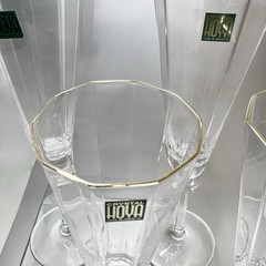 RARE/HTF Set (4) HOYA Crystal Champagne Wine Flutes Glasses w/Gold Trim/Accents