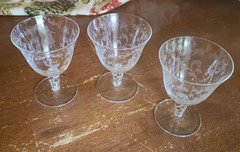 3 Antique Ladies Gents Etched Crystal Twisted Stems CORDIAL Glass Goblet UNK7199