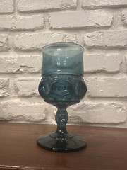 Indiana Glass Teal Kings Crown Thumb Print Goblet Vintage