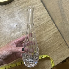 This is an 8-inch Atlantis Crystal Cameo bud vase with vertical fluting.