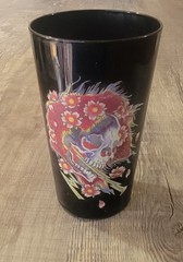 Ed Hardy Black Glass Skull Heart Tattoo Drinking Glasses Tumblers Lot Of 4