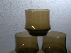 VTG Set 8 Libbey Stacking Tawny Glasses Tumblers Smokey Brown Blown Glass MCM