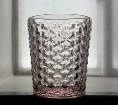 Neiman Marcus Bistro Weave Pink Old Fashioned Glass Tumbler 4” Houndstooth