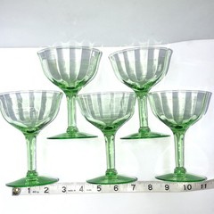 Vintage Uranium Vaseline Glass Stemware Set of 5 Glowing Green Optic Design