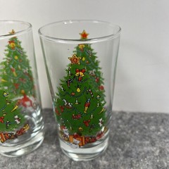 Vintage Holiday Magic Christmas Tree Beverage Glasses Set Of 3