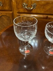VTG 24 Crystal Glass Set Etched Berry Leaf Wine Goblet Champagne Sherry Portugal
