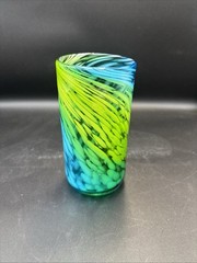 Murano Style Hand Blown Blue/green/yellow Confetti Swirl Glass Tumbler 6 Inch