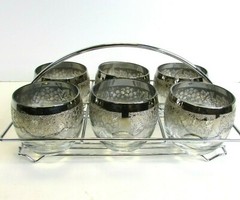 6 Vintage Silver Fade ROLY POLY Glasses Rocks Lowball Caddy Barware Thorpe?