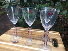 4 VINTAGE French Cristal d’arques wine glasses w/purple stem edges htf pattern~