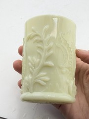 Northwood Louis XV Custard Glass Tumbler Raised Scrollwork Satin Finish